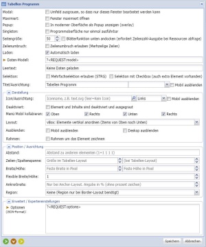 Tabellenprogramm-Details